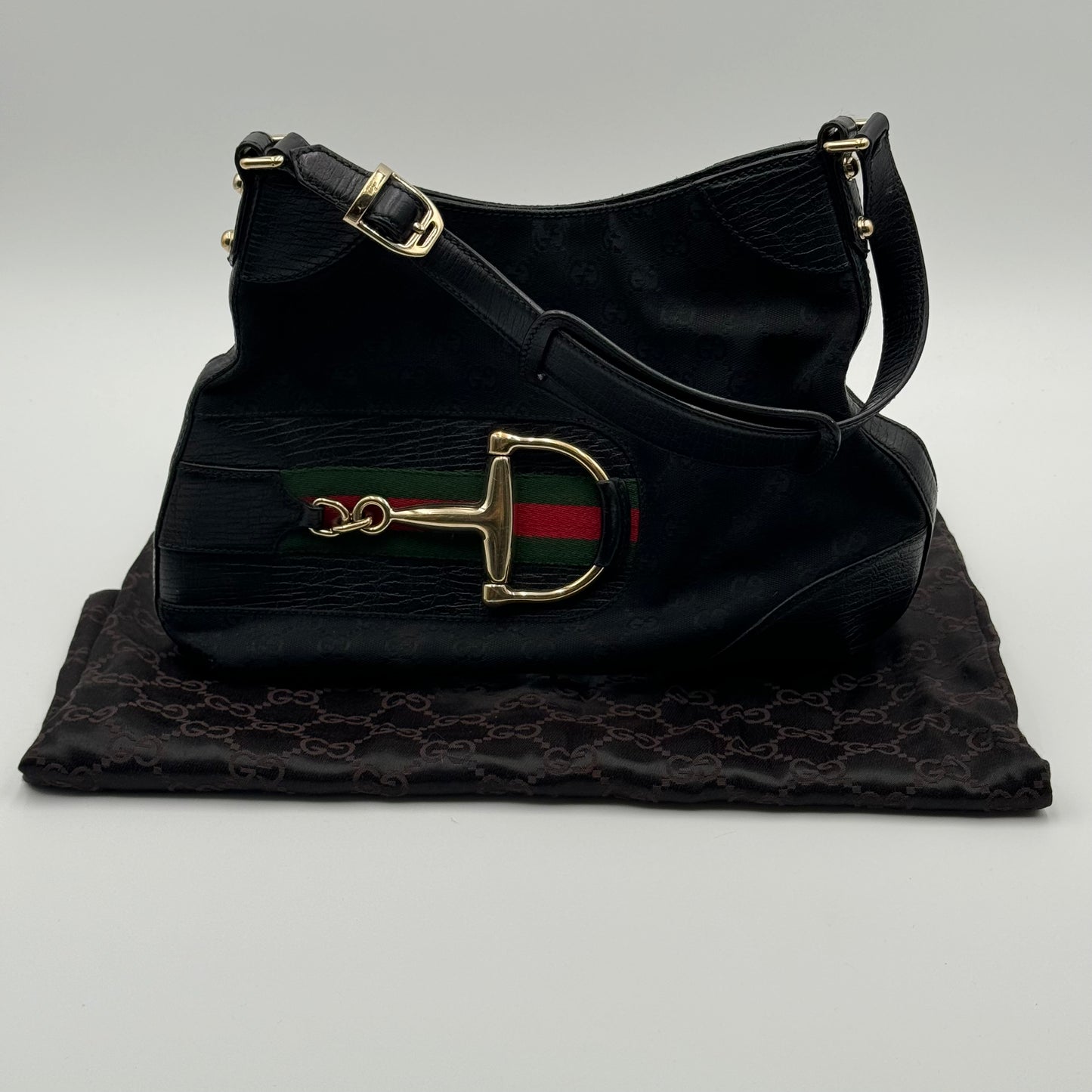 Gucci Monogram Web Hasler Black Hobo  (137388)