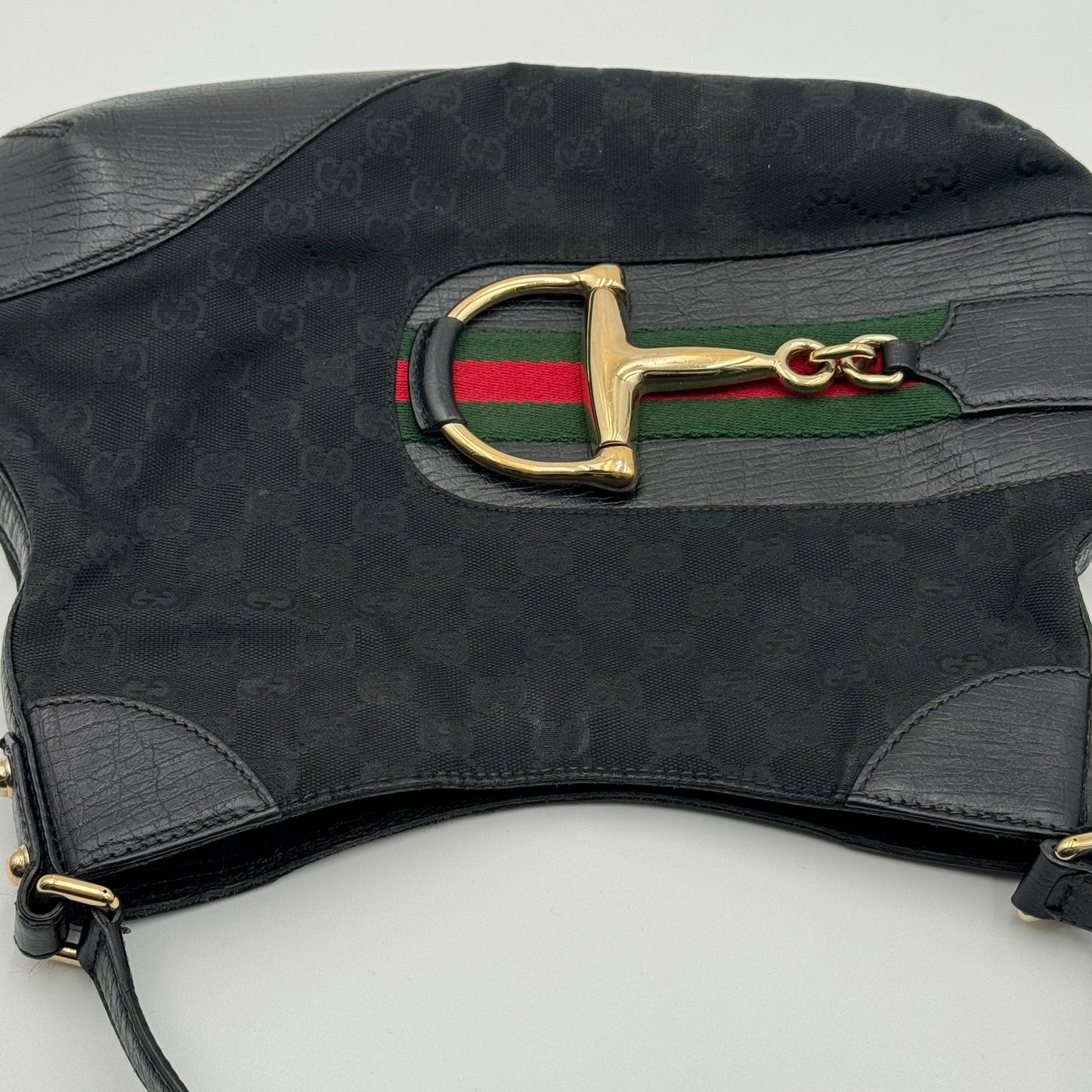 Gucci Monogram Web Hasler Black Hobo  (137388)