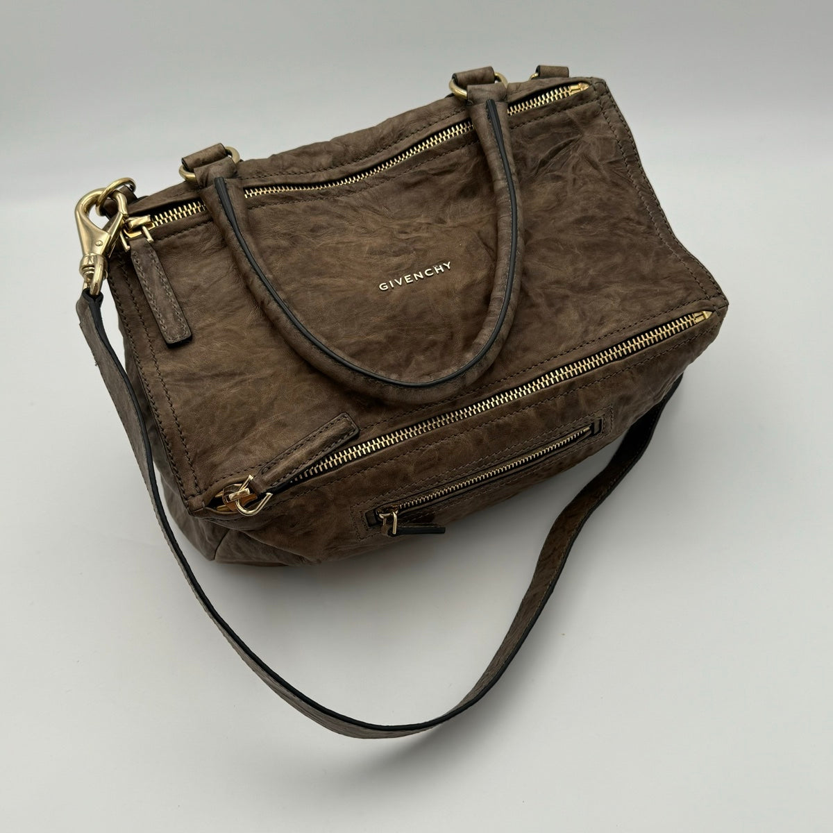 Givenchy Pandora Distressed Large Brown Leather Handbag