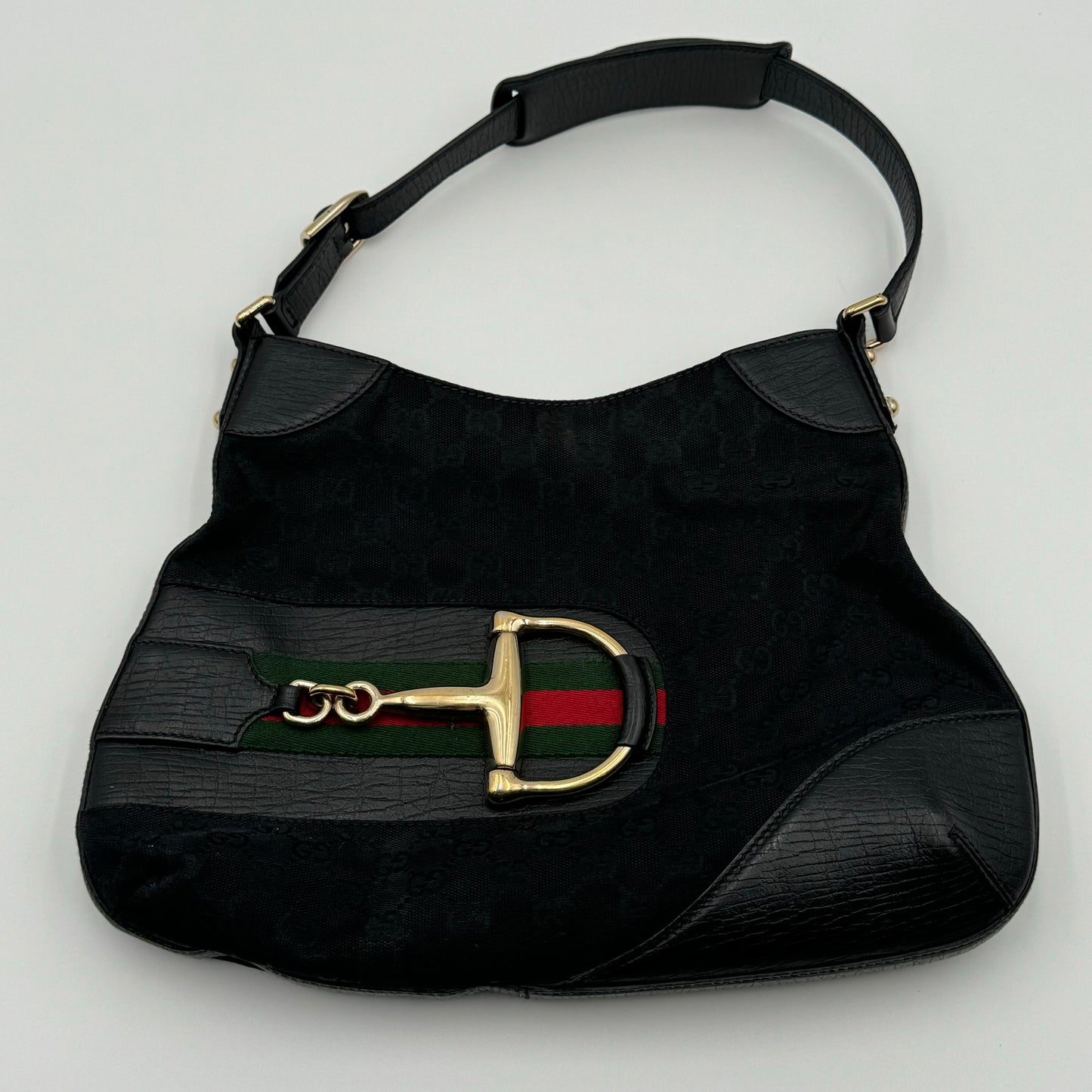 Gucci Monogram Web Hasler Black Hobo  (137388)