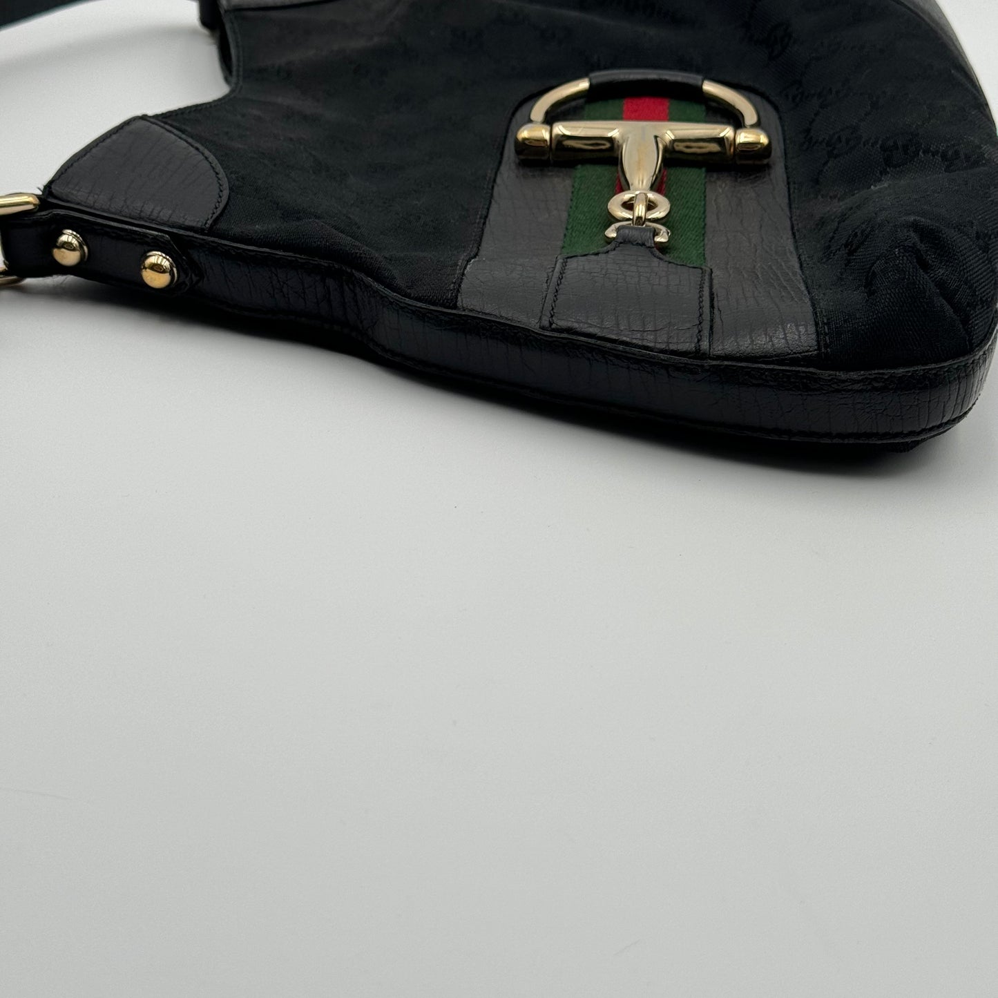 Gucci Monogram Web Hasler Black Hobo  (137388)