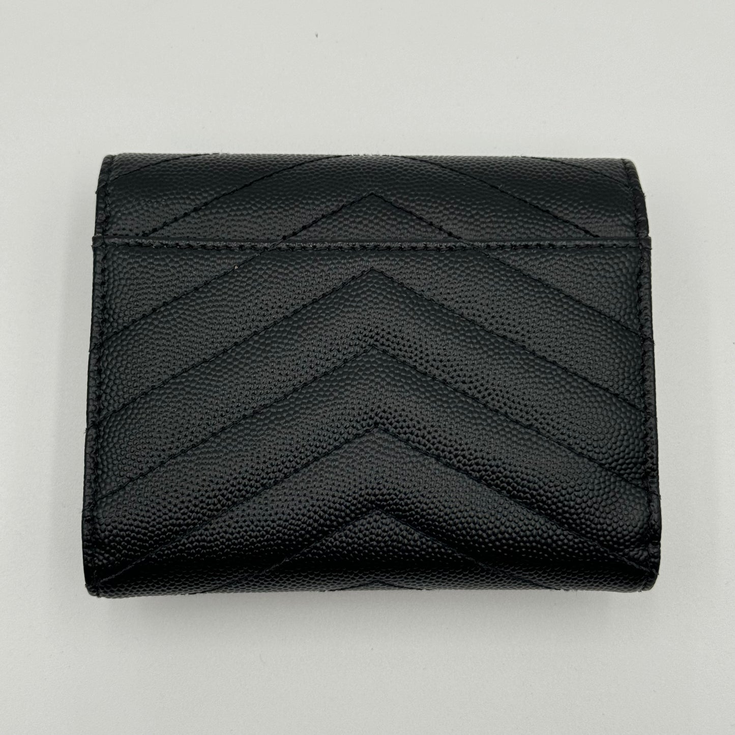 Saint Laurent Black Grain De Poudre Matelasse Chevron Compact Tri Fold Wallet