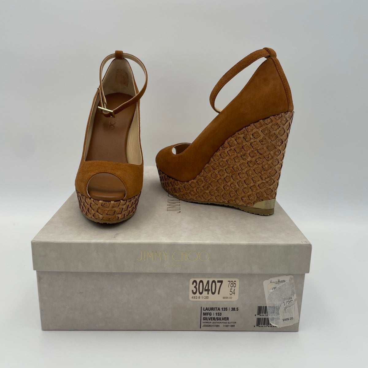 Jimmy Choo Laurita 135 Suede Camel Color Wedges (Size 38.5EU)