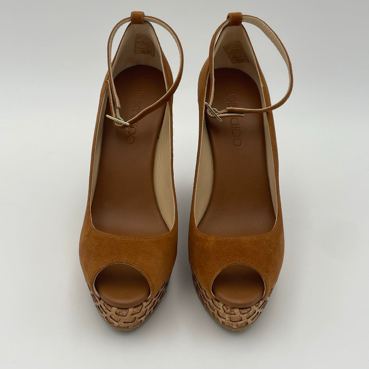 Jimmy Choo Laurita 135 Suede Camel Color Wedges (Size 38.5EU)