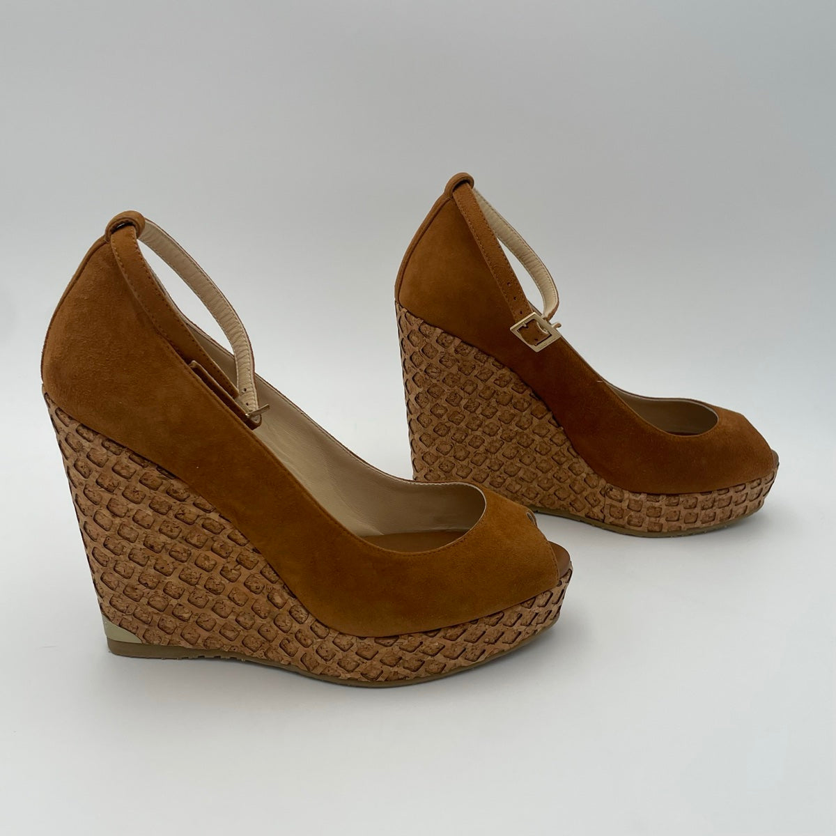 Jimmy Choo Laurita 135 Suede Camel Color Wedges (Size 38.5EU)