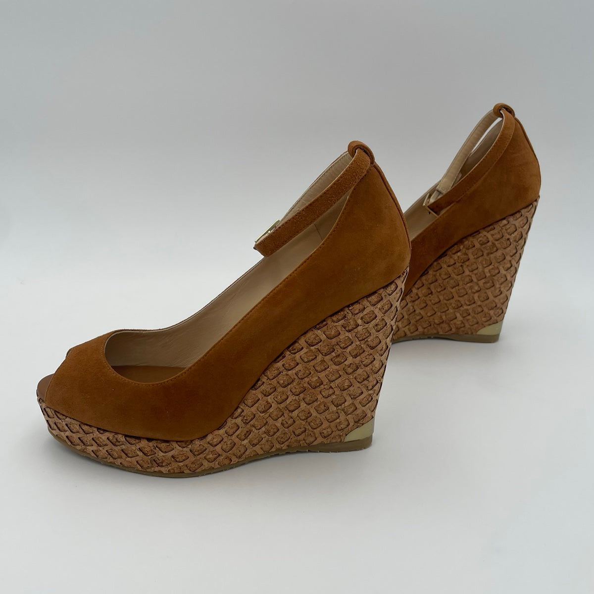 Jimmy Choo Laurita 135 Suede Camel Color Wedges (Size 38.5EU)