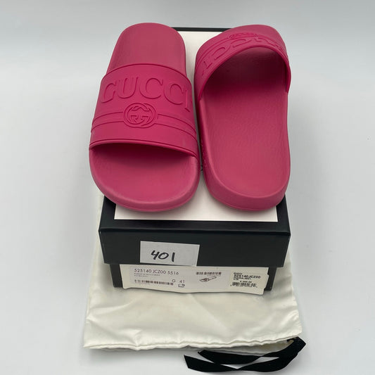 Gucci Pink Rubber Logo Slides (525140) Size 41 EU